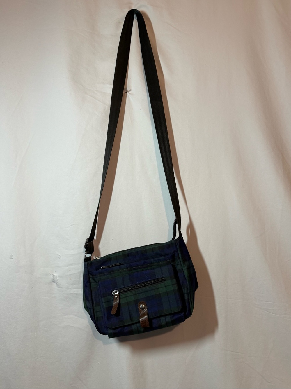 Vans Plaid Crossbody Bag Navy Green Tartan Messenger Purse Y2K Adjustable